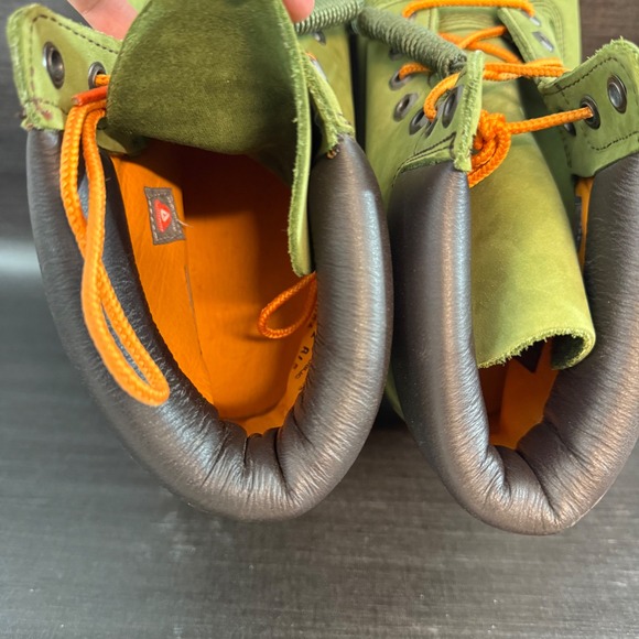 Timberland 6 Inch Premium Waterproof Boots Mens 11.5 Olive Green Leather Shoes - Picture 12 of 13